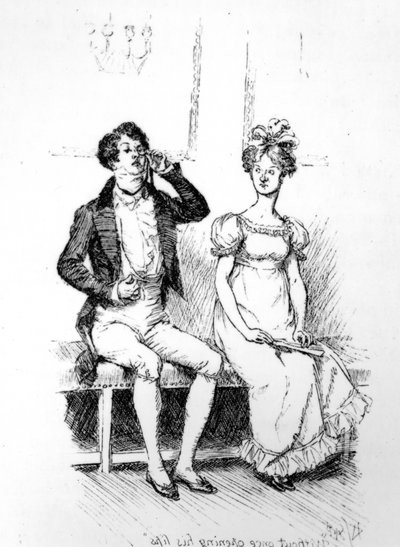 「唇を一度も開かないで」ジェーン・オースティンの「プライドと偏見」のイラスト、1894年に発行された版 作： Hugh Thomson